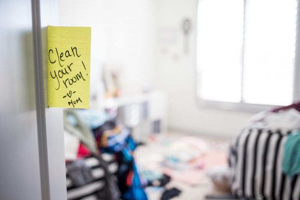 Clean Your Room Sticky Note on Teenagers Messy Room